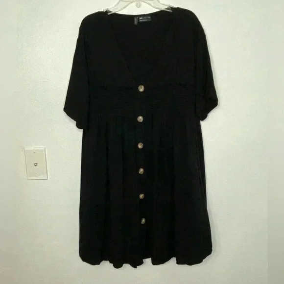 ASOS Black Minimalist Casual Smock Button Dress - Picture 2 of 5
